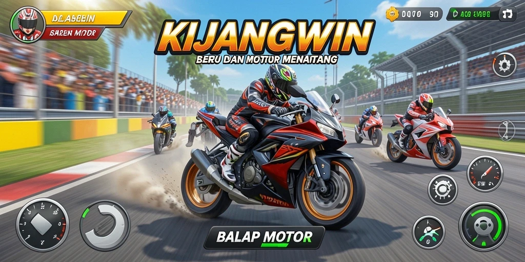Tampilan antarmuka menarik dalam KIJANGWIN saat balapan motor.