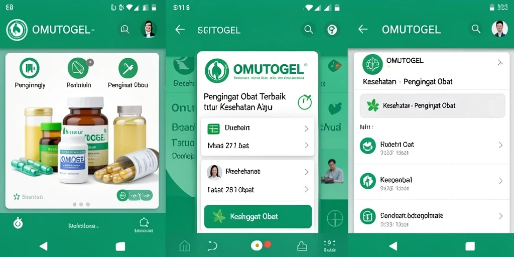 Tampilan antarmuka pengingat obat OMUTOGEL yang intuitif dan menarik.