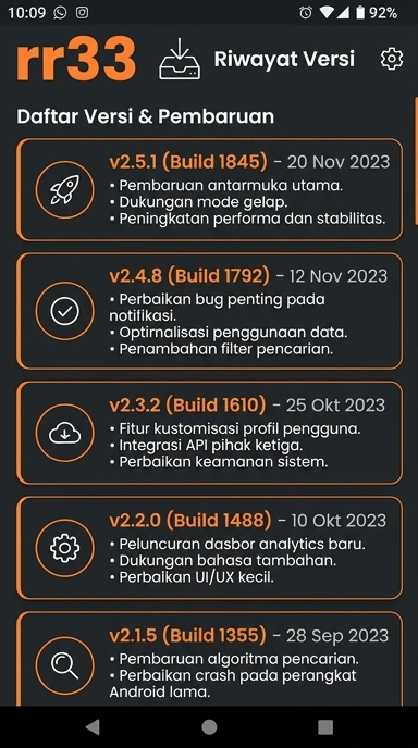 Tampilan riwayat versi rr33